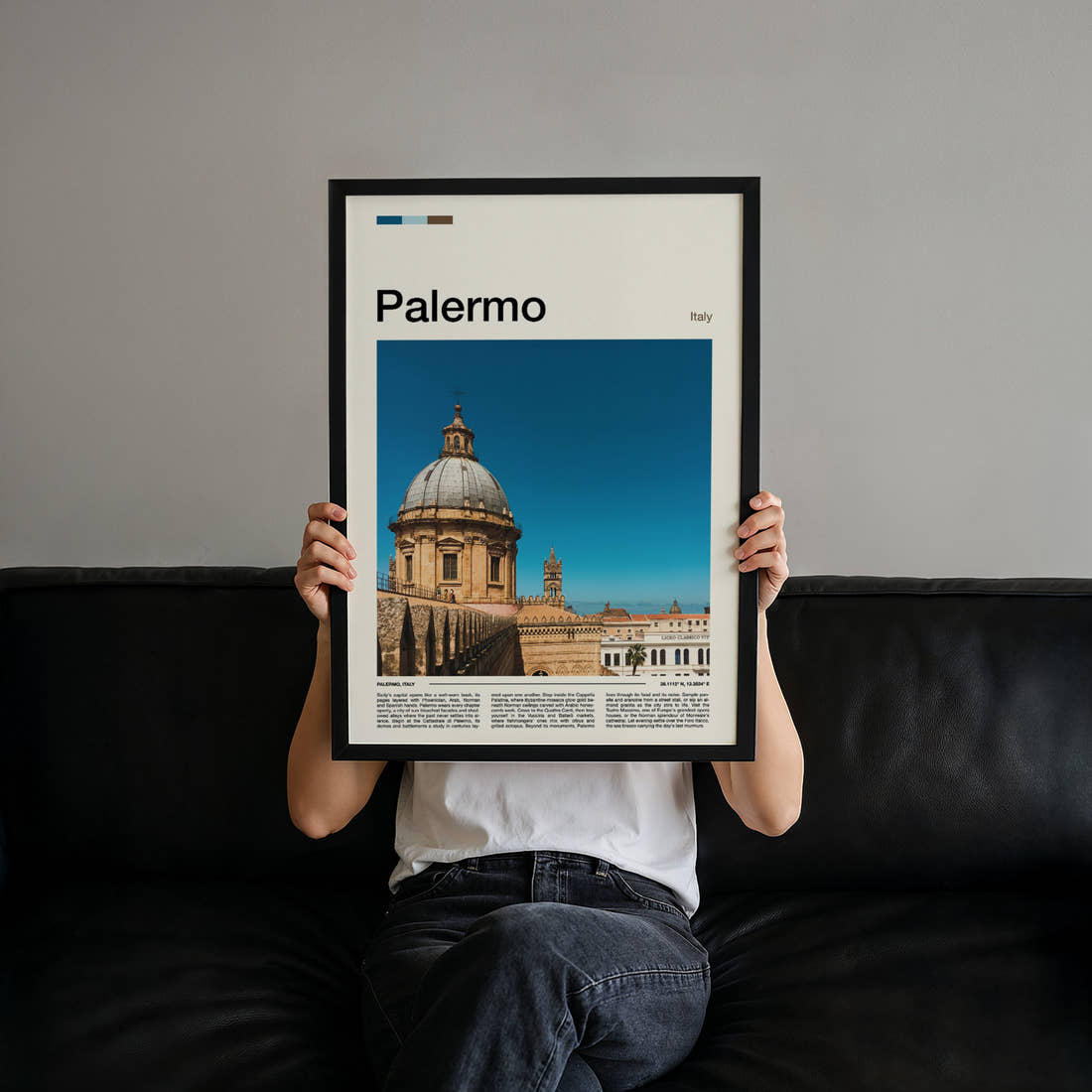 Palermo Cathedral Dome View Travel Print held up by hand to show the size of the print
