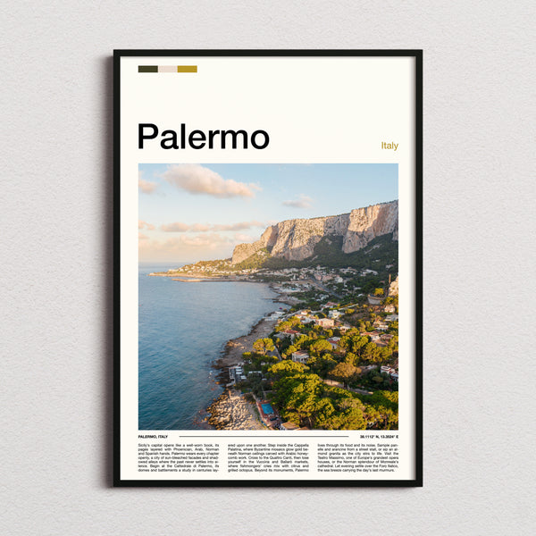 Palermo Coastal Cliff View Travel Print framed and photographed straight on