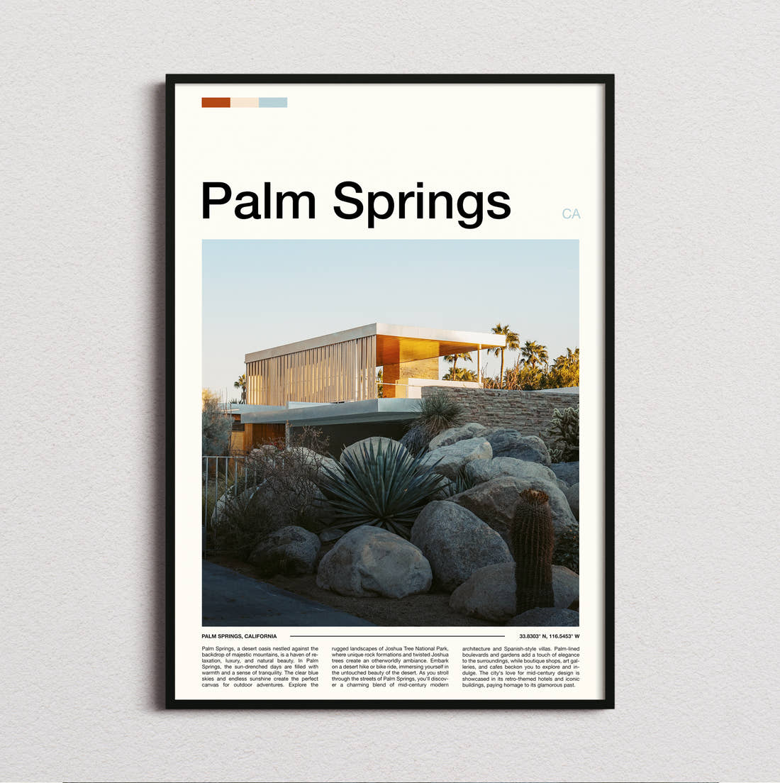 Palm Springs Modernist House Among Boulders Travel Print framed and photographed straight on