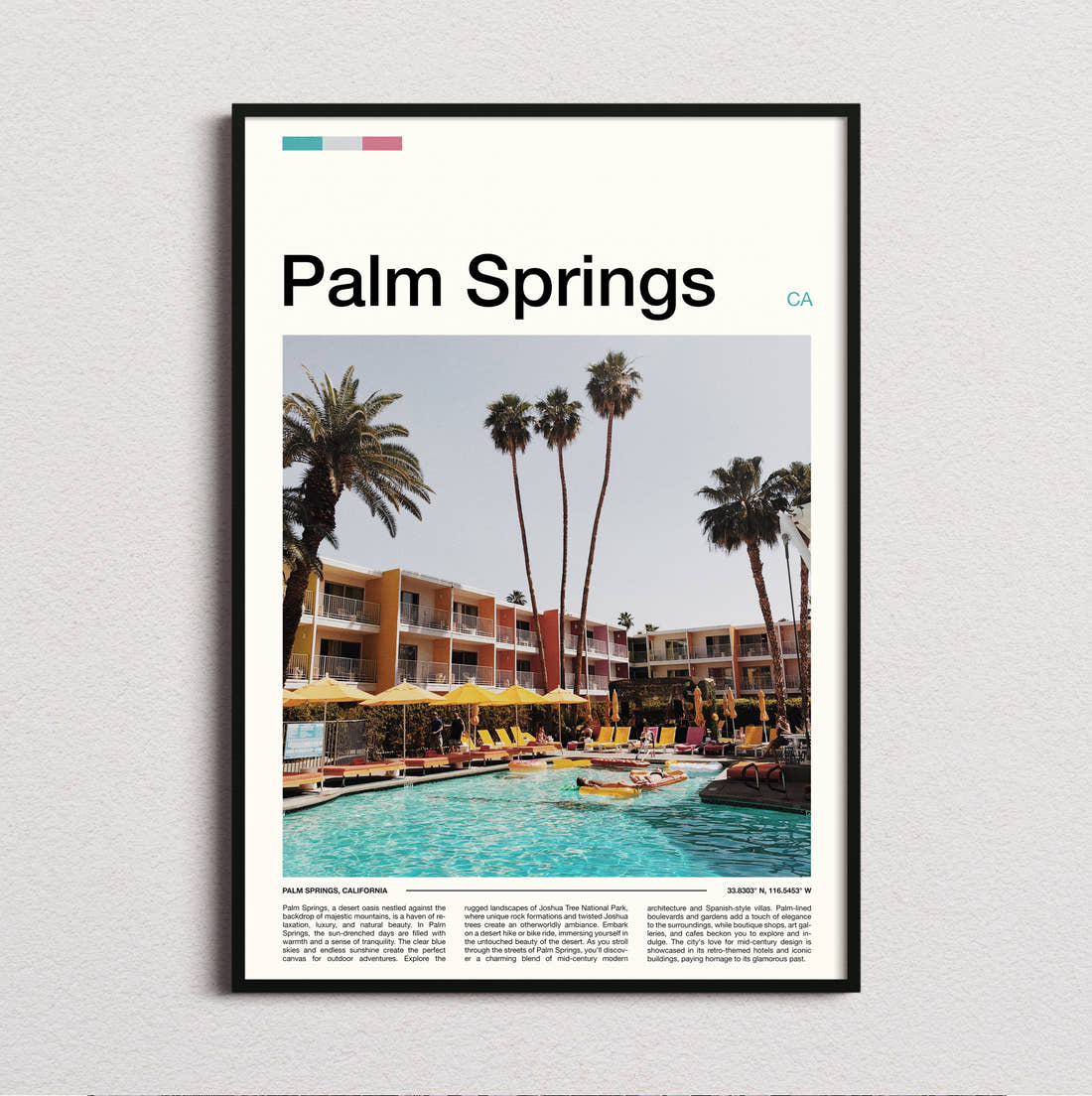 Palm Springs Poolside Loungers And Palms Travel Print framed and photographed straight on