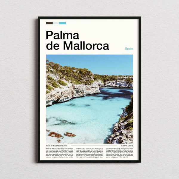 Palma de Mallorca Turquoise Cove Cliffs Travel Print framed and photographed straight on