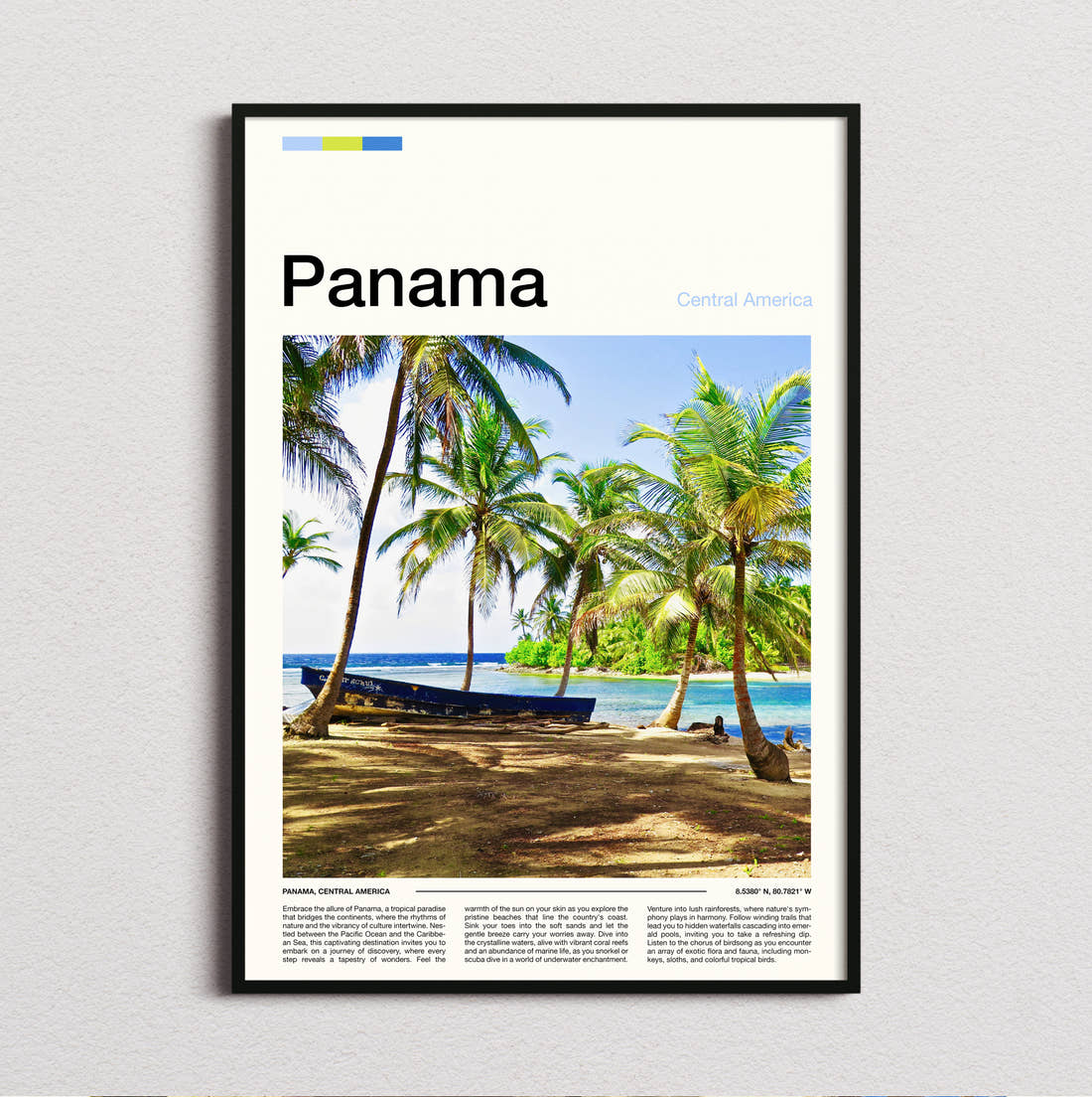 Panama Palm Trees On The Beach Travel Print framed and photographed straight on