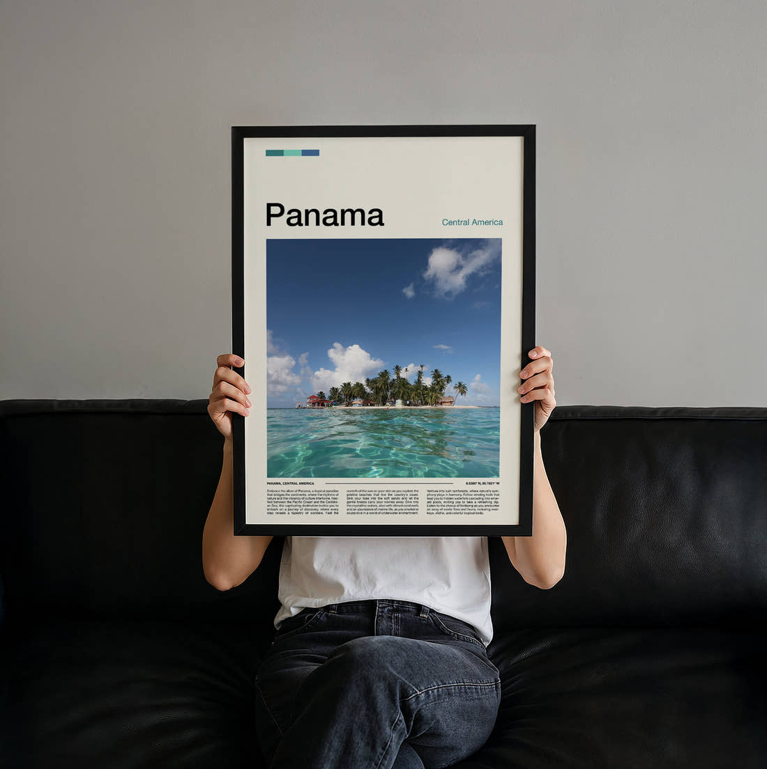 Panama Small Island Travel Print held up by hand to show the size of the print