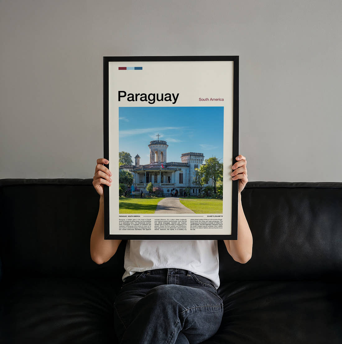 Paraguay Old Castle Travel Print held up by hand to show the size of the print