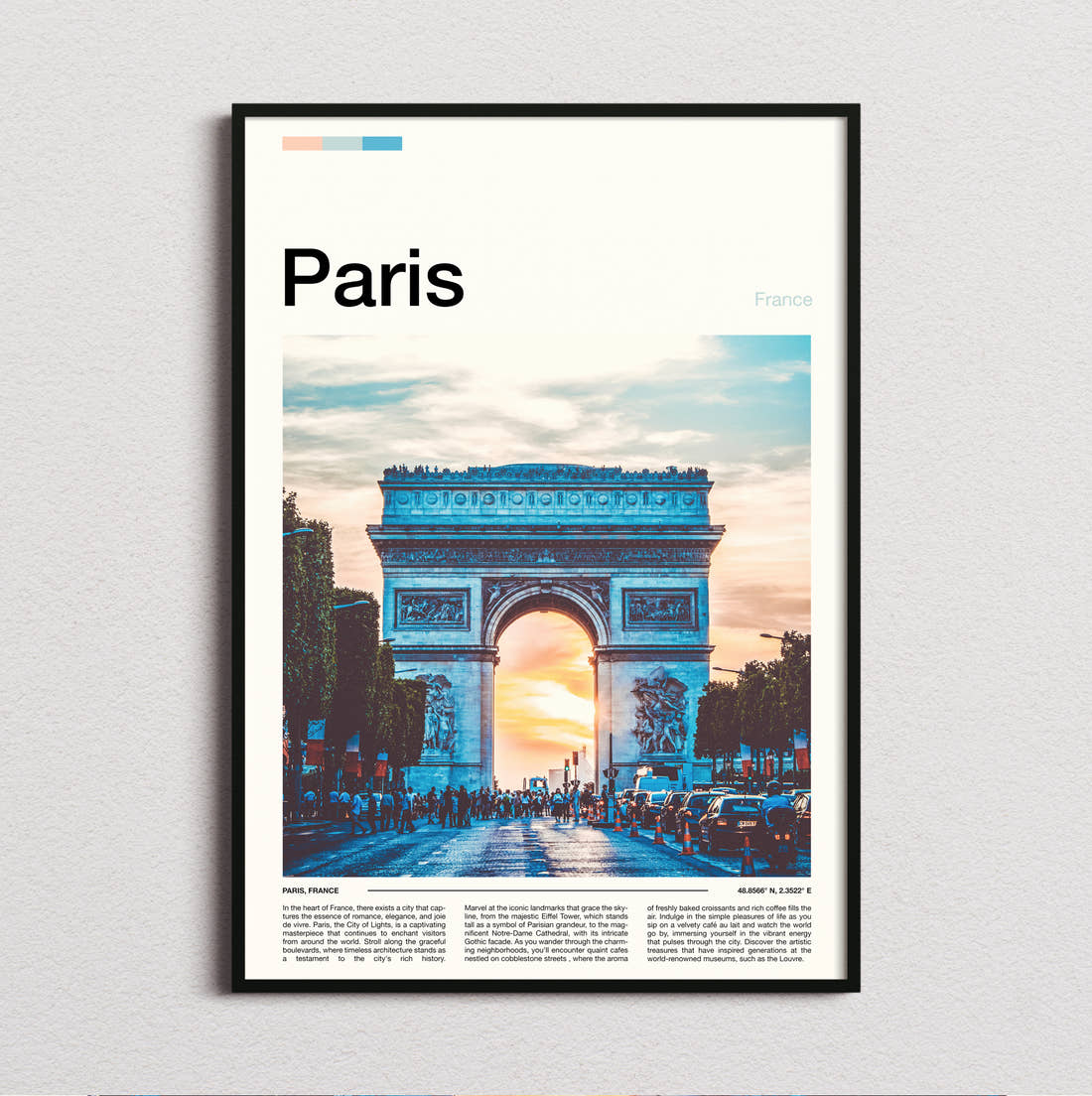 Paris Arc De Triomphe At Sunset Travel Print framed and photographed straight on