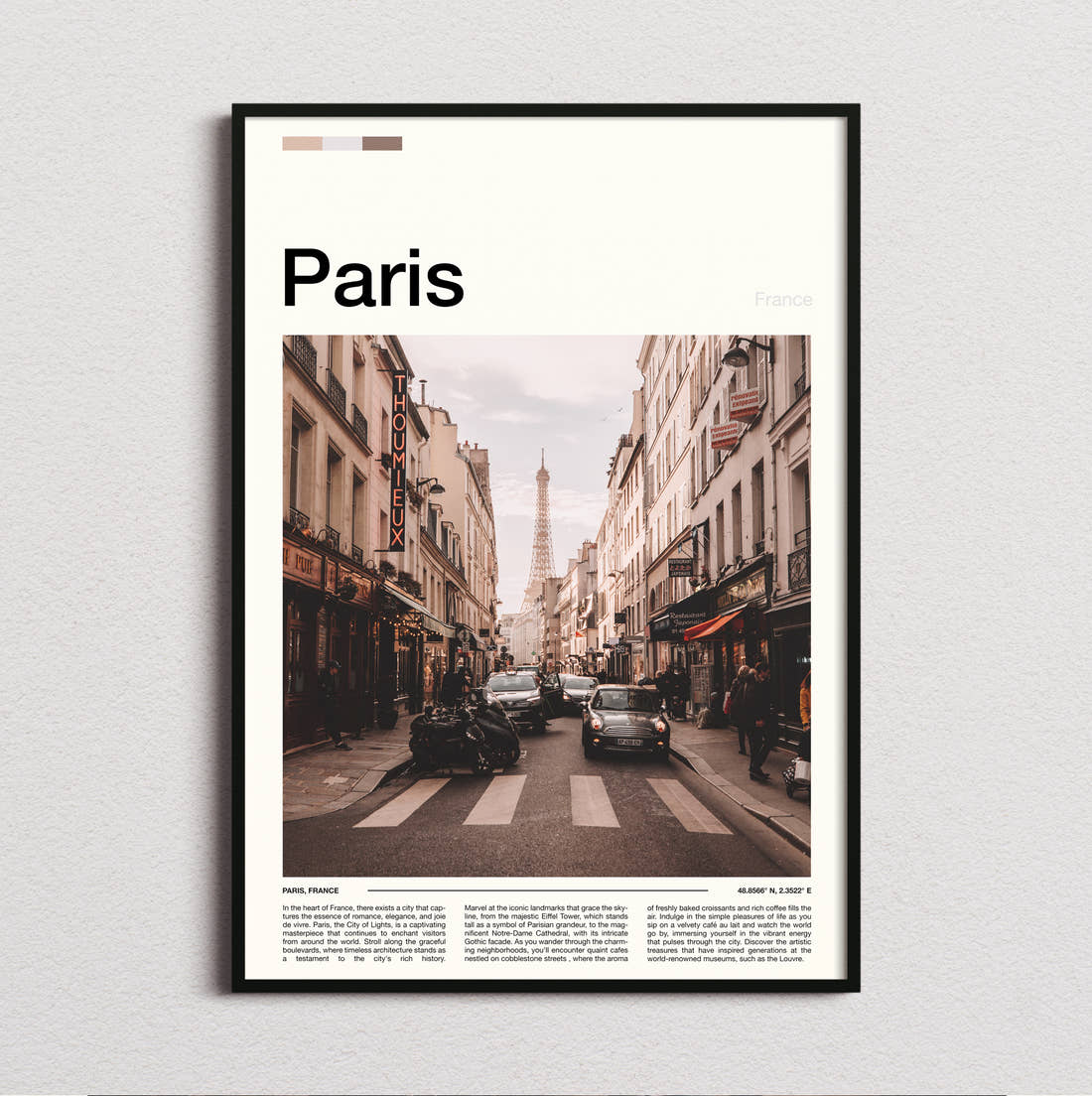 Paris Street With Eiffel Tower Travel Print framed and photographed straight on