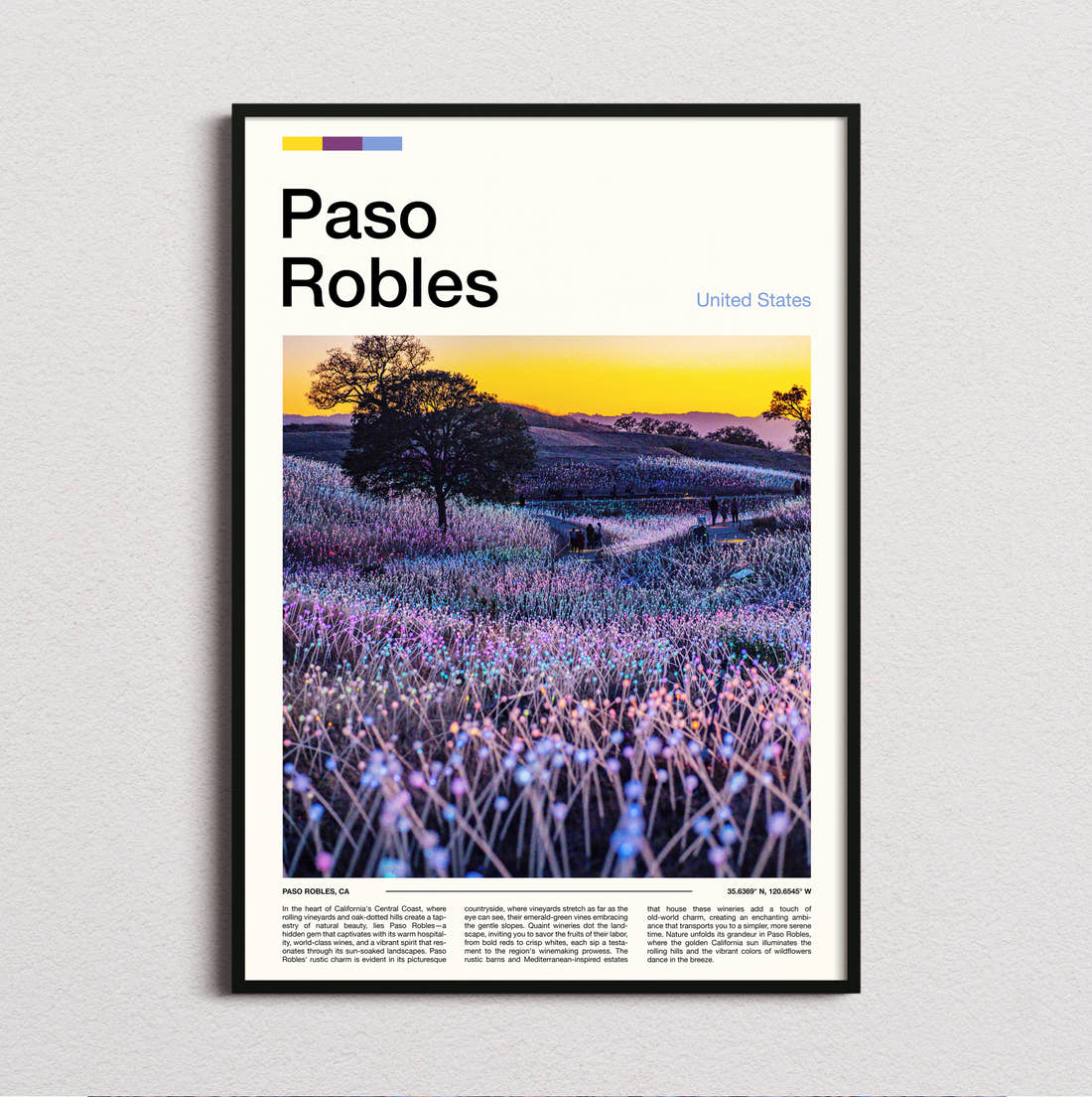 Paso Robles Field Of Light Travel Print framed and photographed straight on