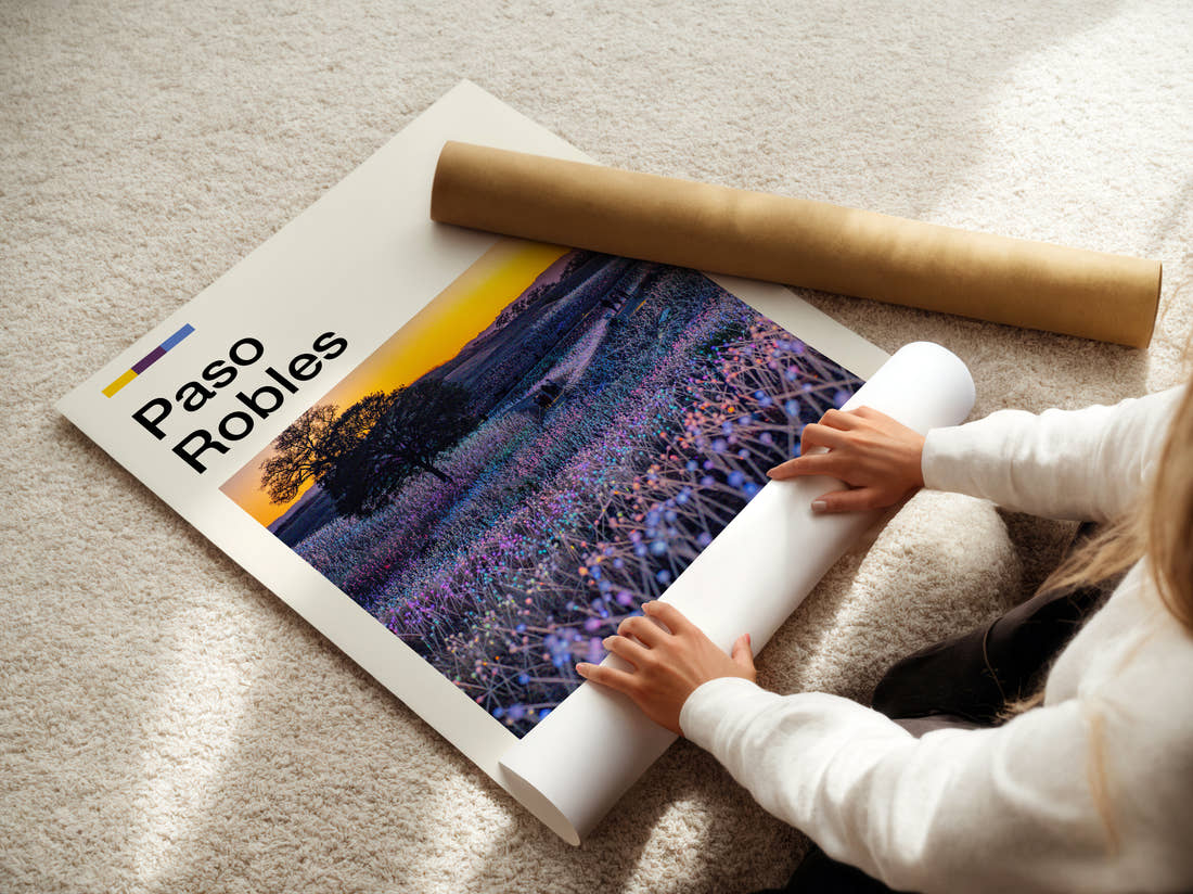Paso Robles Field Of Light Travel Print being unrolled from its postal tube