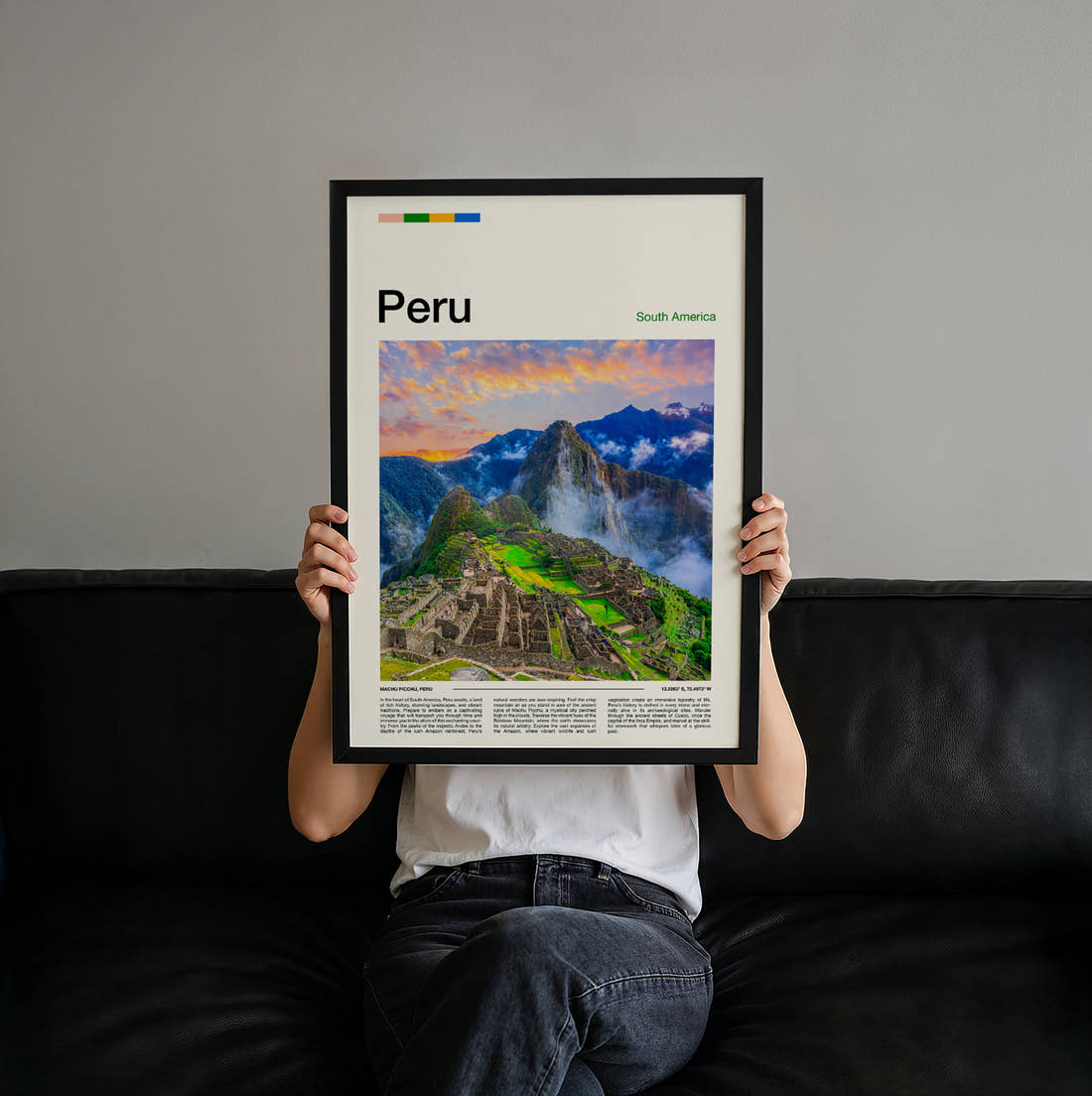 Peru Machu Picchu Travel Print held up by hand to show the size of the print