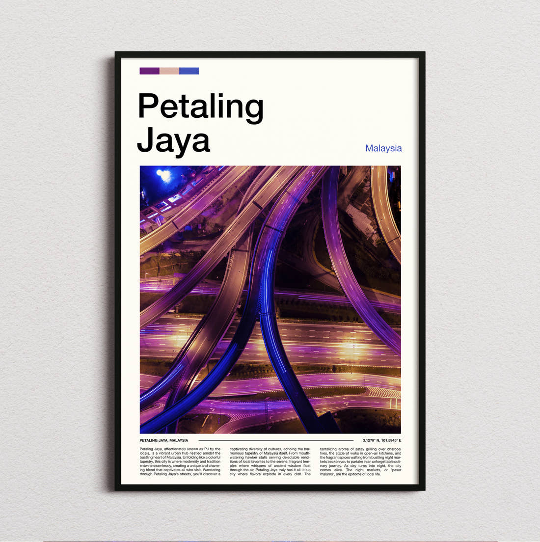 Petaling Highway Interchange At Night Travel Print framed and photographed straight on
