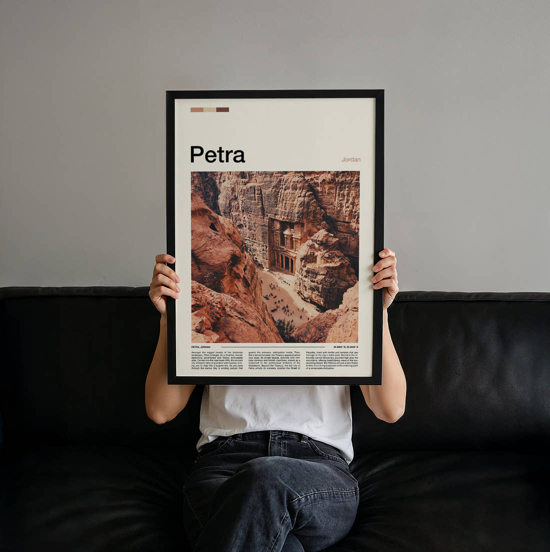Petra The Treasury Travel Print held up by hand to show the size of the print