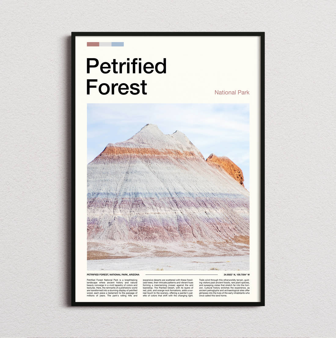 Petrified Forest Striped Badlands Hill Travel Print framed and photographed straight on