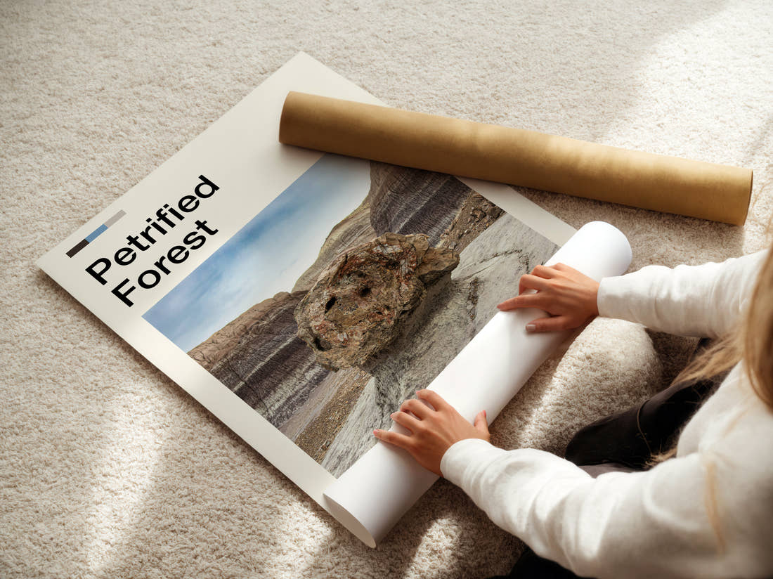 Petrified Forest Balanced Rock Travel Print being unrolled from its postal tube