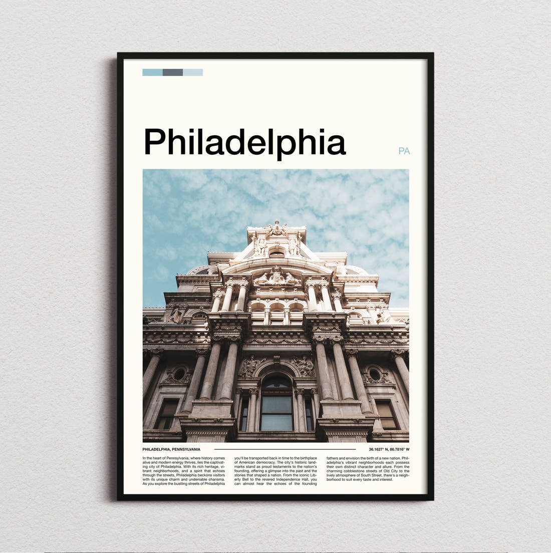 Philadelphia City Hall Travel Print framed and photographed straight on