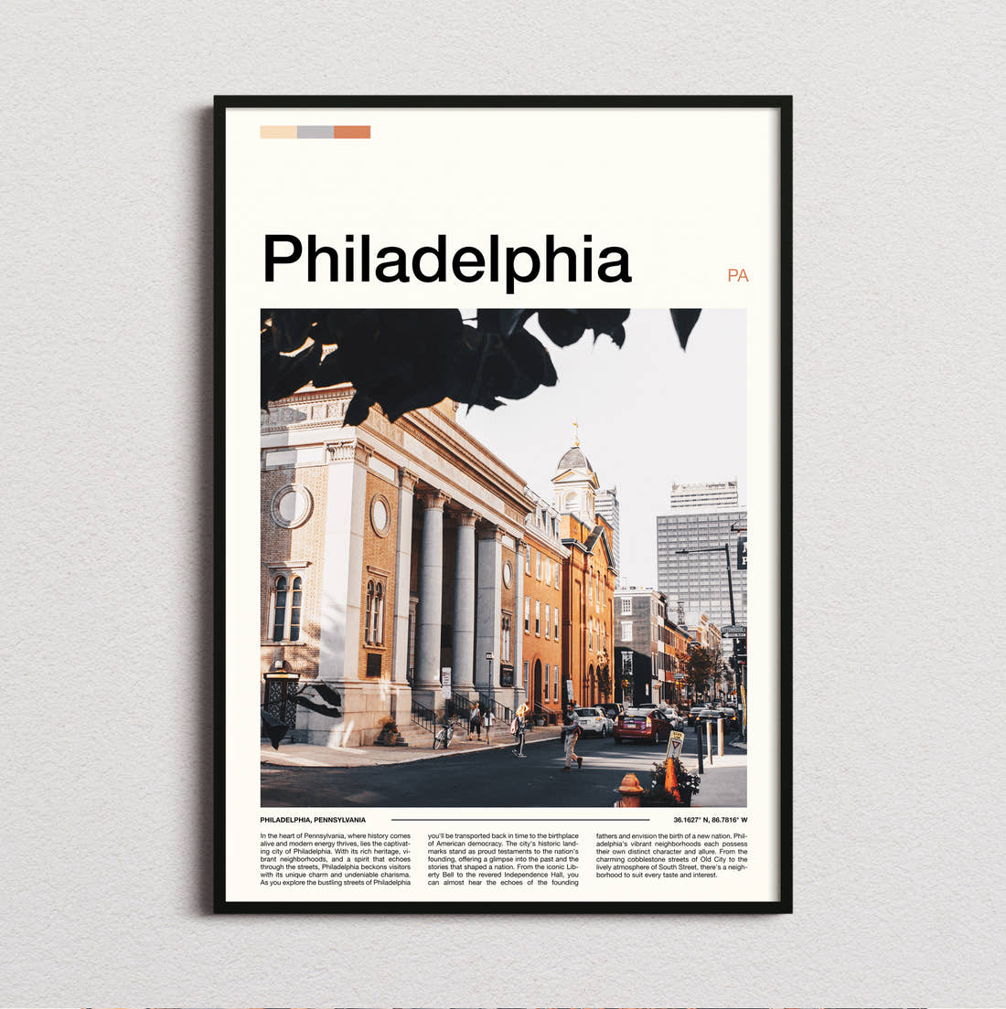 Philadelphia Neoclassical Building Travel Print framed and photographed straight on