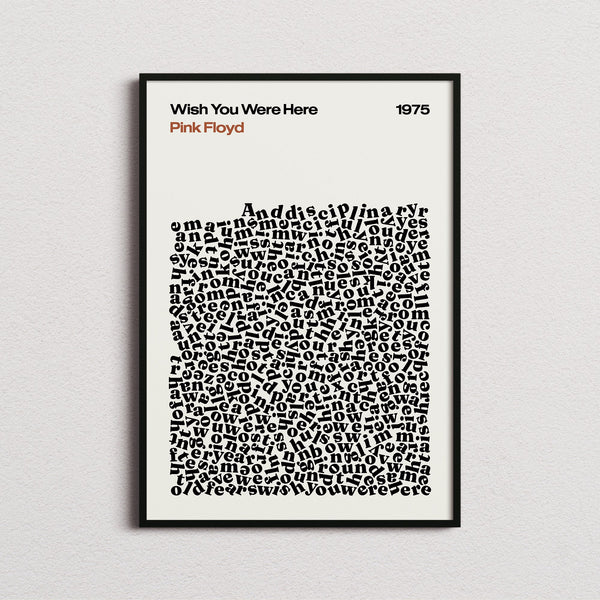 Pink Floyd Wish You Were Here Lyric Print in the cream colourway, framed