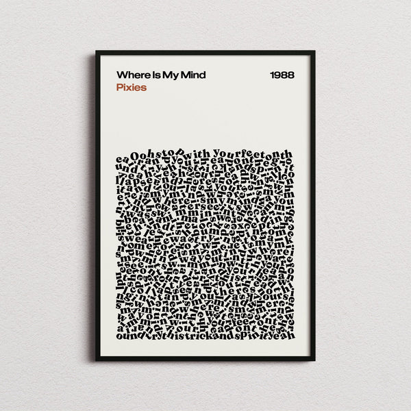 Pixies Where Is My Mind Lyric Print in the cream colourway, framed