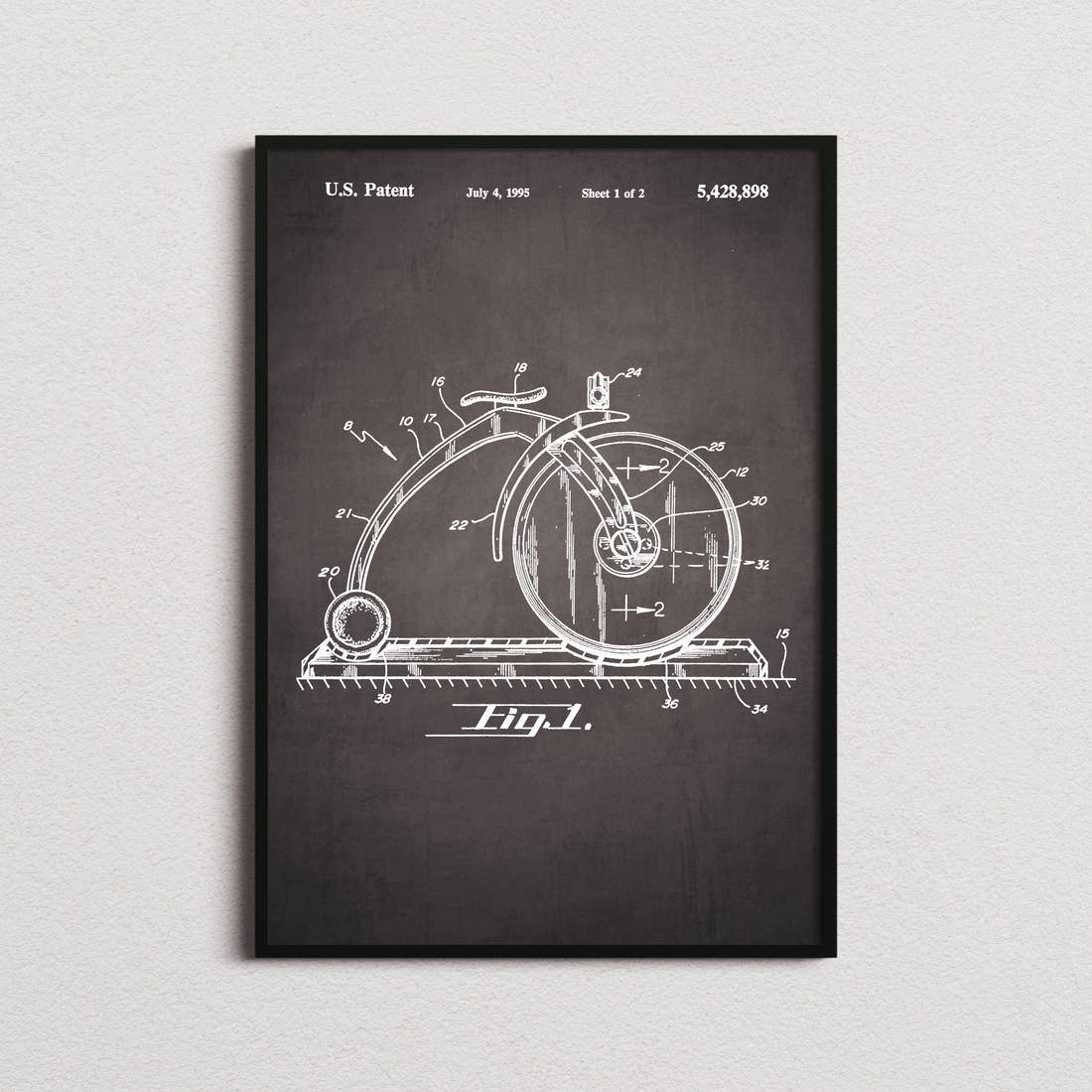 Pizza Cutter Patent Print in the blackboard colourway, framed