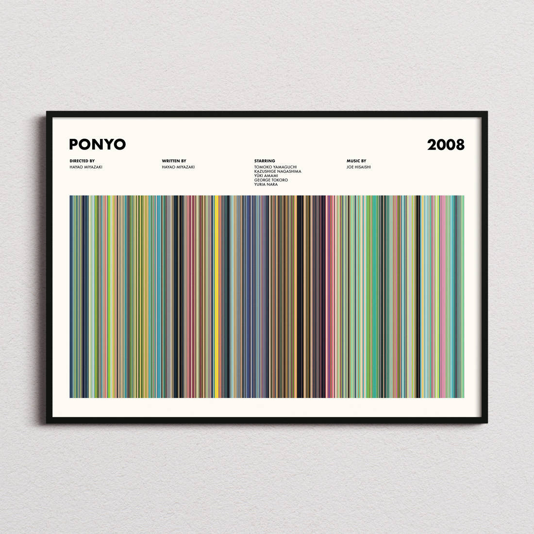 Ponyo Movie Barcode Poster framed and photographed straight on