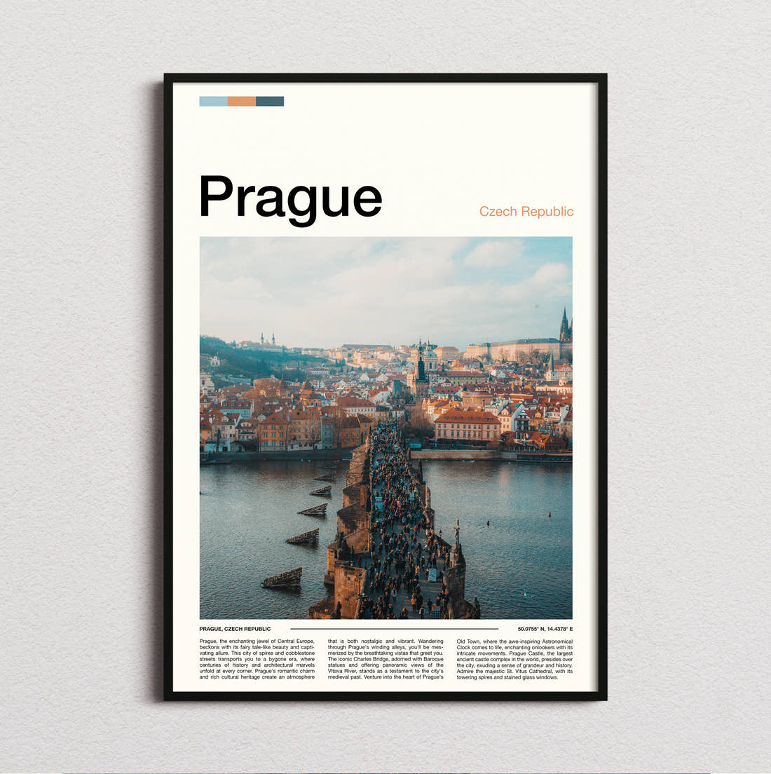 Prague Charles Bridge Travel Print framed and photographed straight on