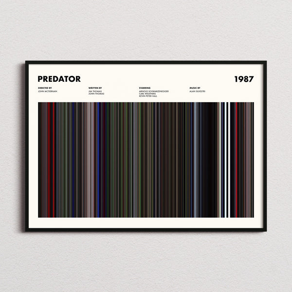 Predator Movie Barcode Poster framed and photographed straight on