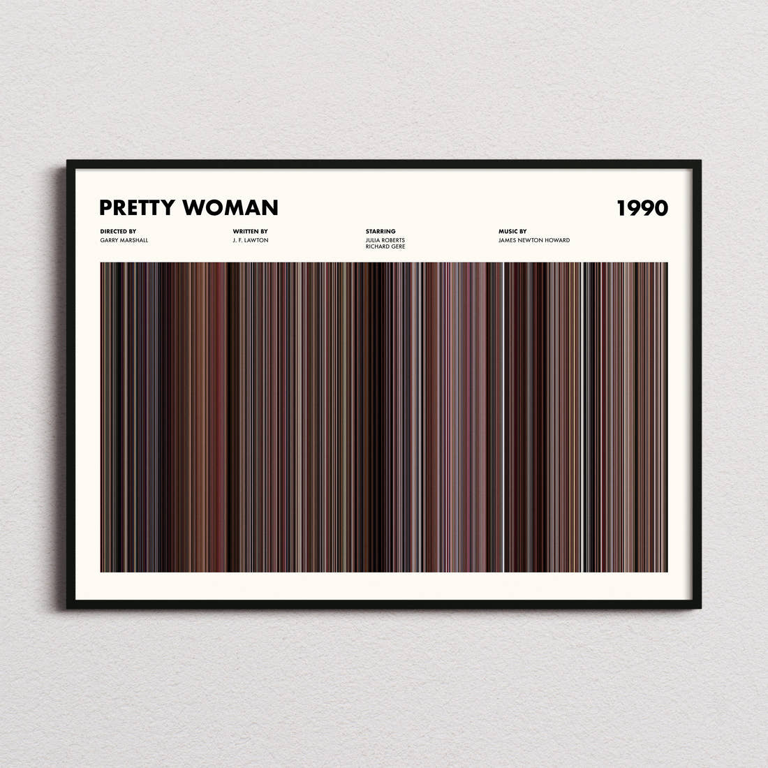 Pretty Woman Movie Barcode Poster framed and photographed straight on