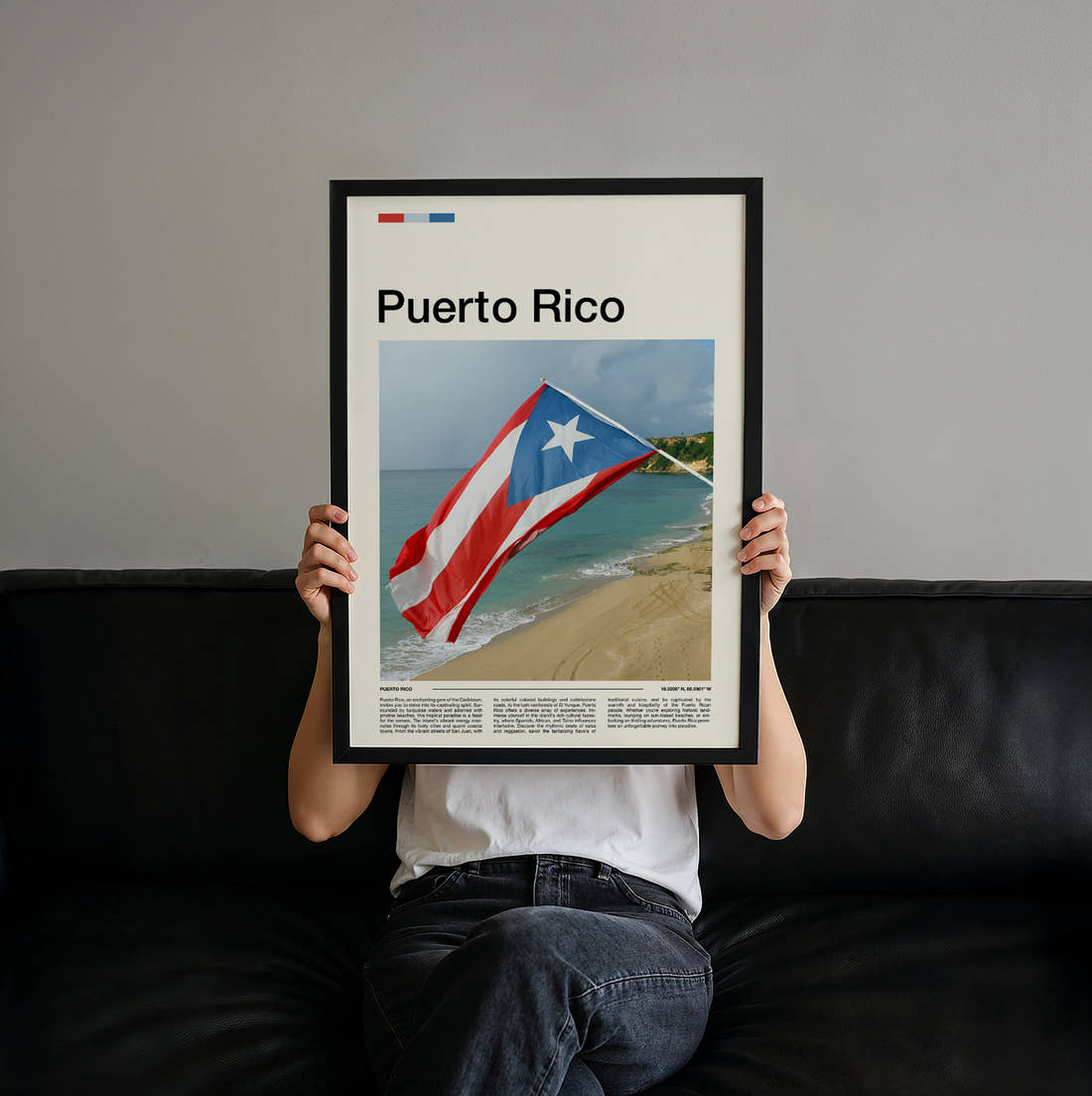 Puerto Rico National Flag Travel Print held up by hand to show the size of the print