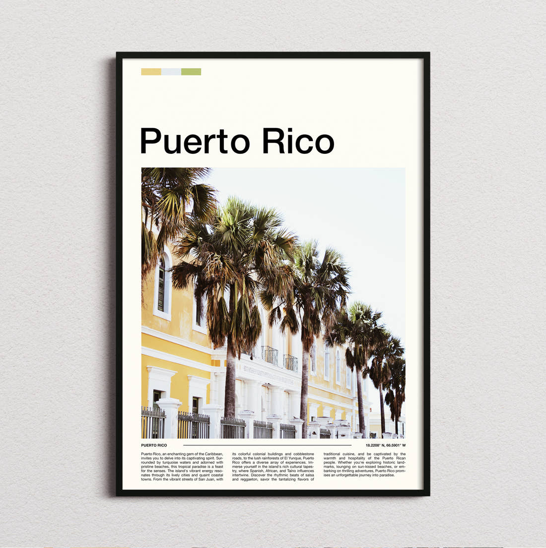 Puerto Rico Palm-Lined Street Travel Print framed and photographed straight on