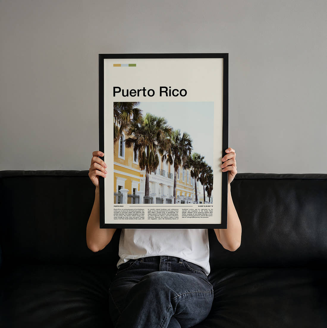 Puerto Rico Palm-Lined Street Travel Print held up by hand to show the size of the print