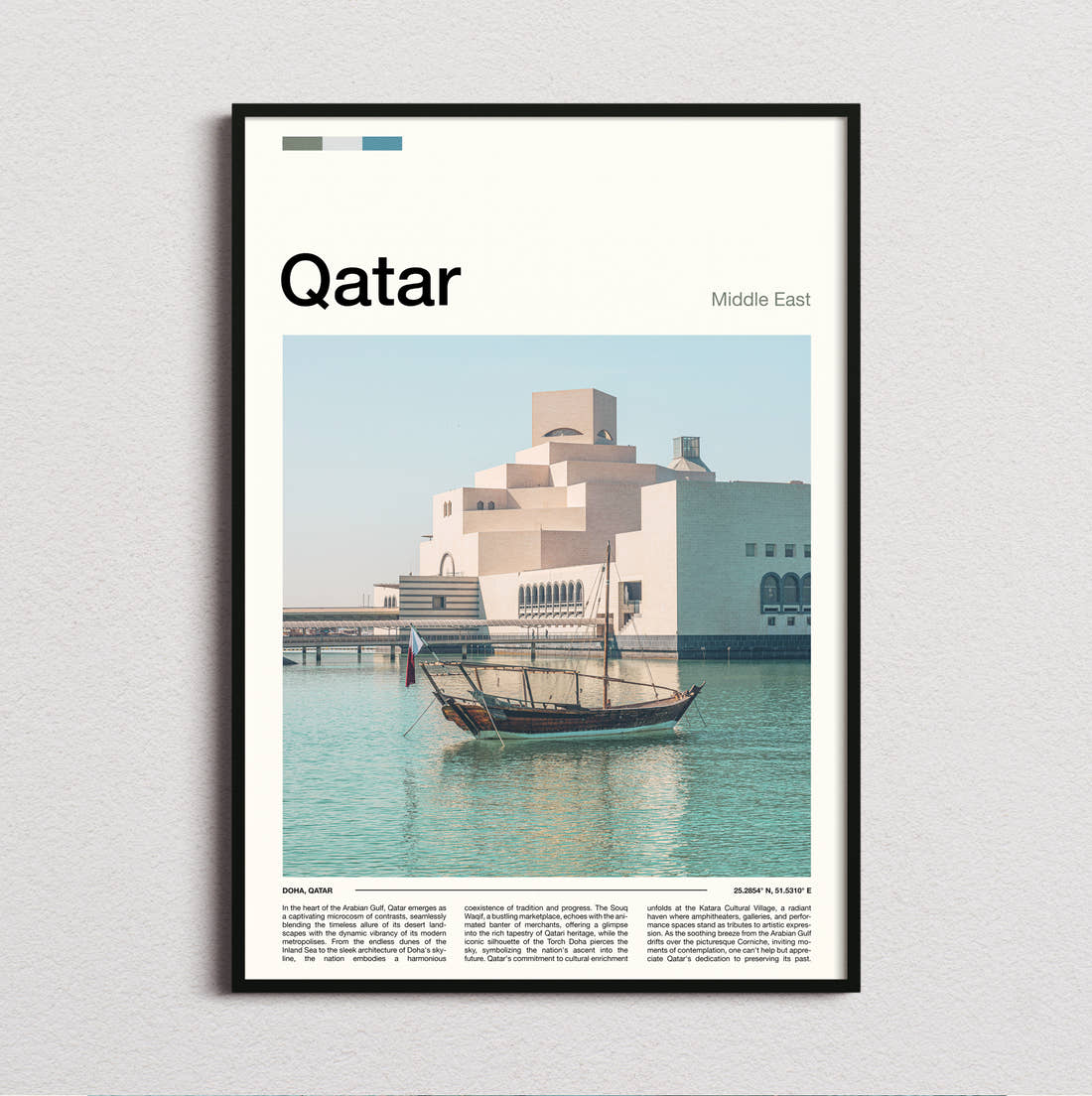 Qatar Museum Of Islamic Art Travel Print framed and photographed straight on
