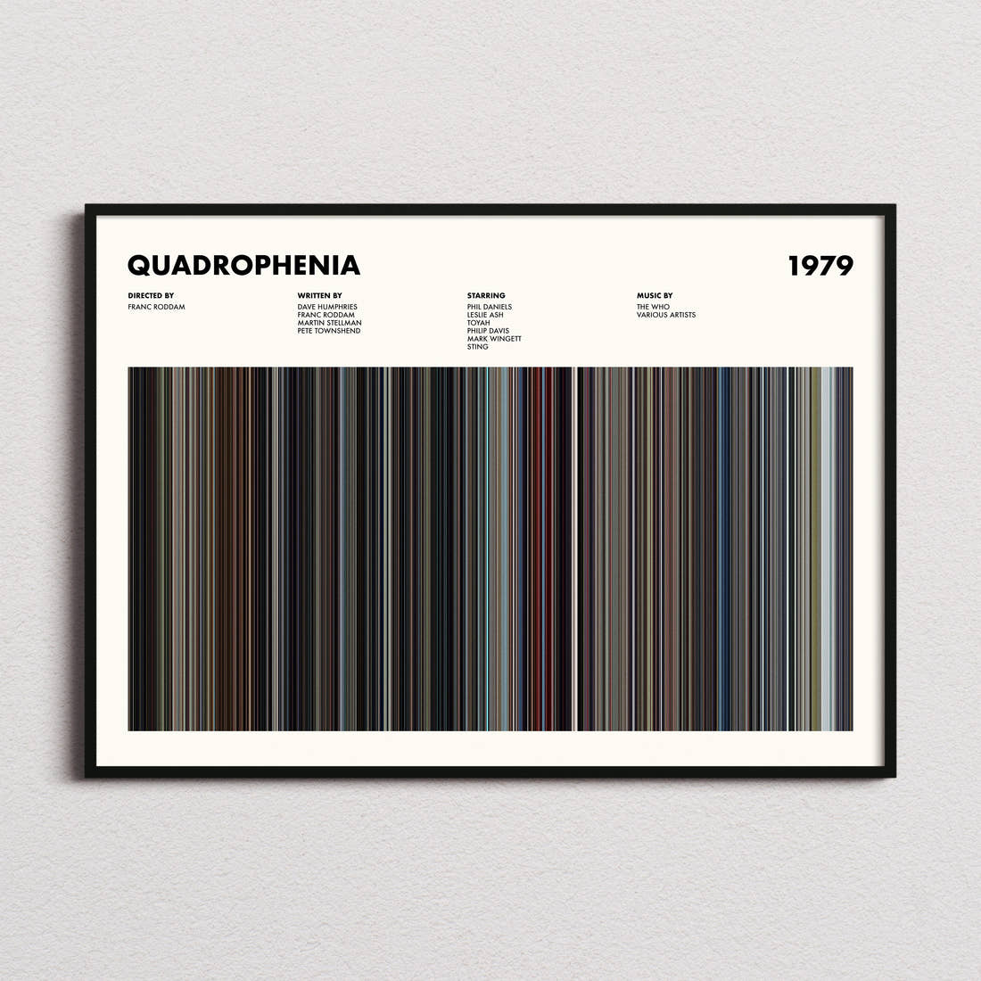 Quadrophenia Movie Barcode Poster framed and photographed straight on