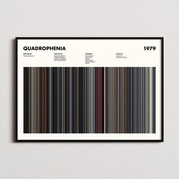Quadrophenia Movie Barcode Poster framed and photographed straight on
