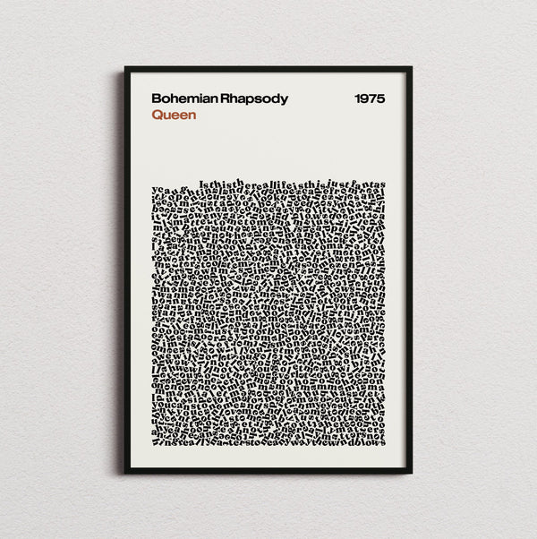 Queen Bohemian Rhapsody Lyric Print in the cream colourway, framed