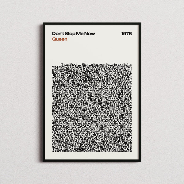 Queen Don't Stop Me Now Lyric Print in the cream colourway, framed