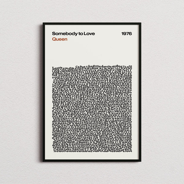 Queen Somebody to Love Lyric Print in the cream colourway, framed