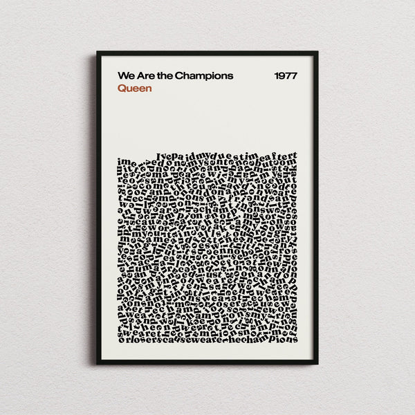 Queen We Are the Champions Lyric Print in the cream colourway, framed
