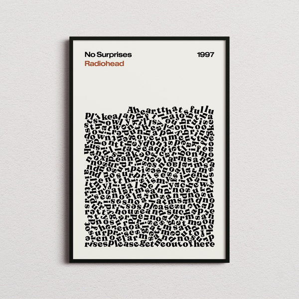 Radiohead No Surprises Lyric Print in the cream colourway, framed
