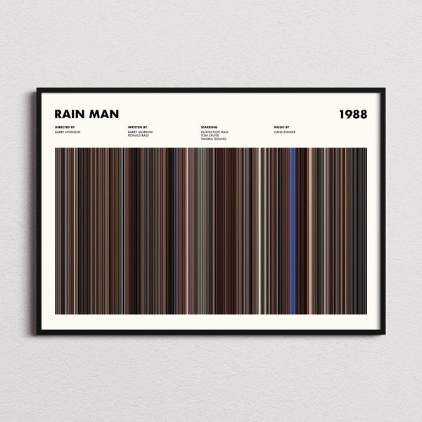 Rain Man Movie Barcode Poster framed and photographed straight on