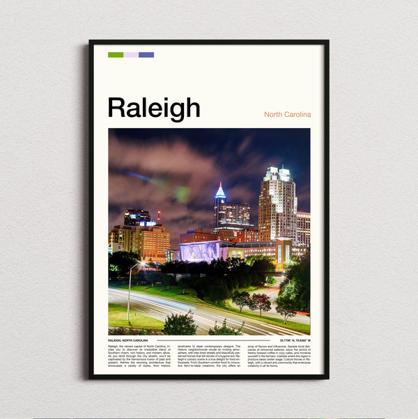 Raleigh - Skyline At Night - Travel Print