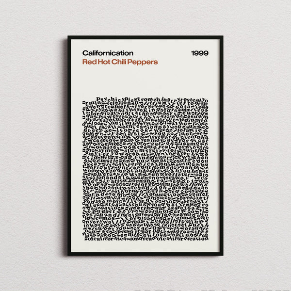Red Hot Chili Peppers Californication Lyric Print in the cream colourway, framed