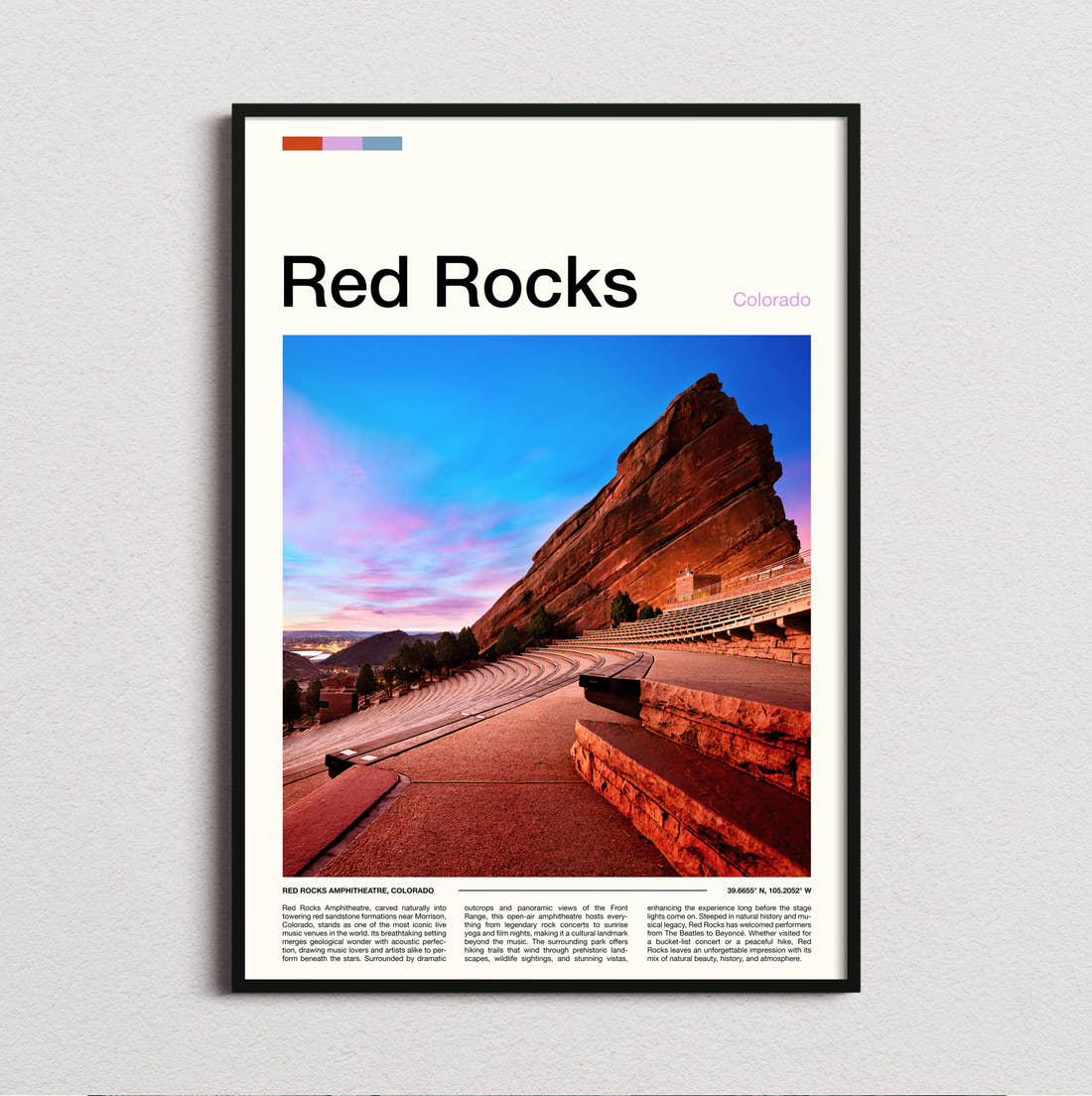 Red Rocks Amphitheatre At Dusk Travel Print framed and photographed straight on