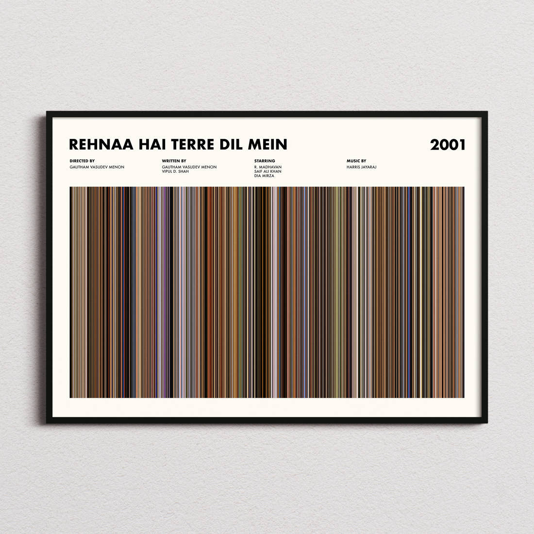 Rehnaa Hai Terre Dil Mein Movie Barcode Poster framed and photographed straight on