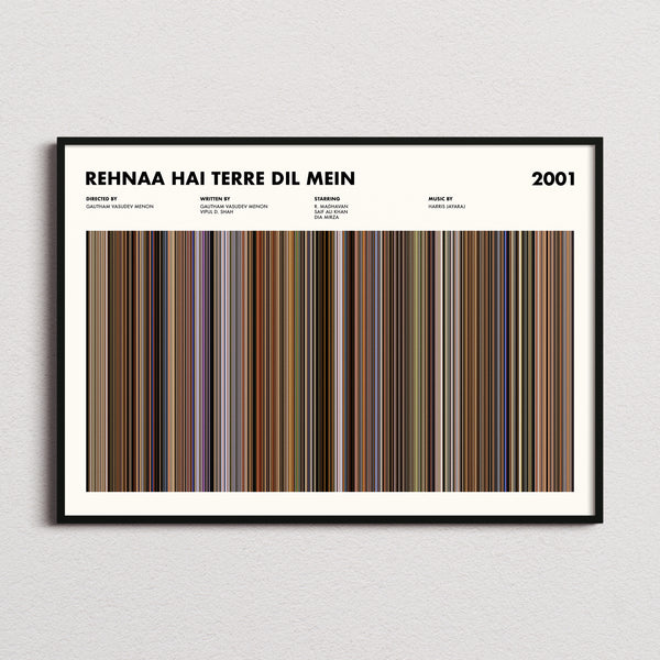 Rehnaa Hai Terre Dil Mein Movie Barcode Poster framed and photographed straight on