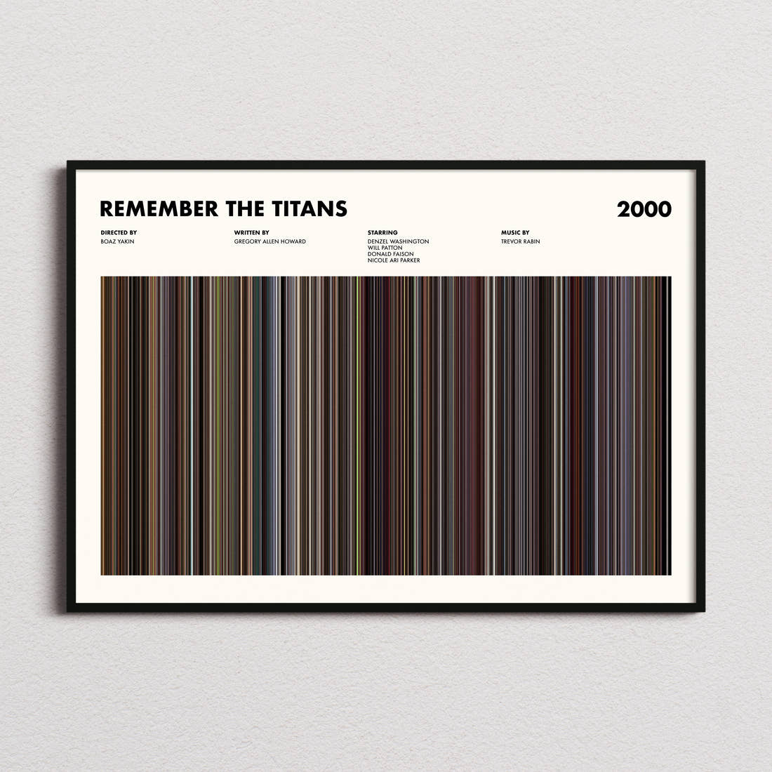 Remember the Titans Movie Barcode Poster framed and photographed straight on