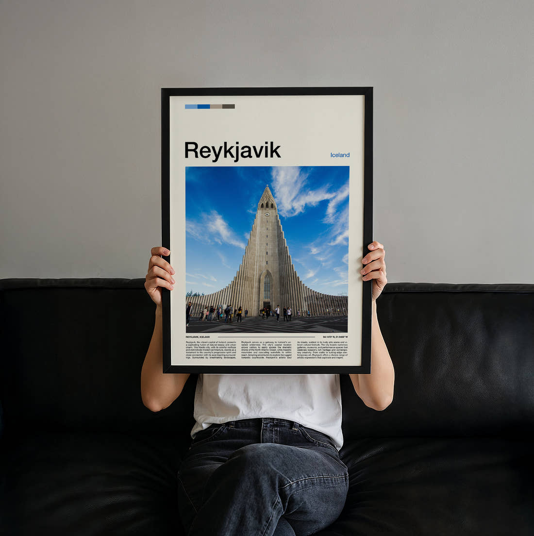 Reykjavik Hallgrimskirkja Travel Print held up by hand to show the size of the print