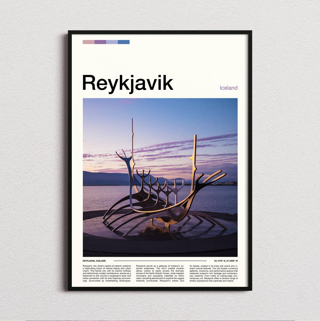 Reykjavik Sun Voyager Sculpture Travel Print framed and photographed straight on