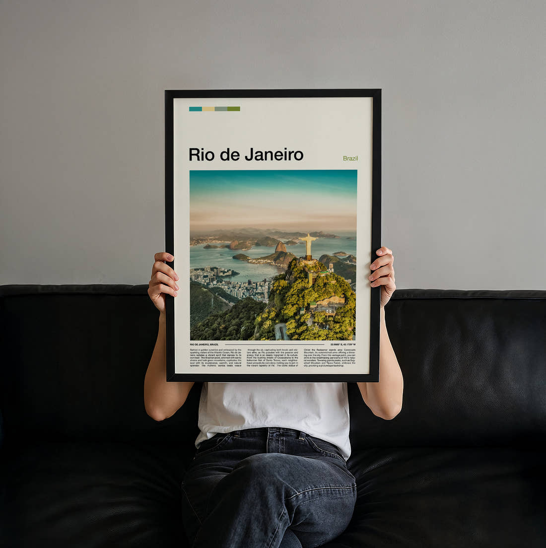 Rio De Janeiro Christ The Redeemer Travel Print held up by hand to show the size of the print