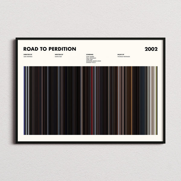 Road To Perdition Movie Barcode Poster framed and photographed straight on