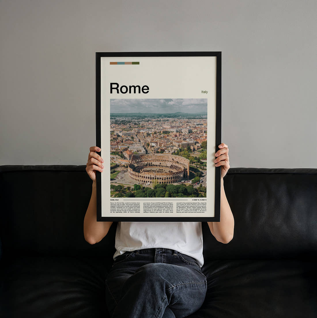 Rome Colosseum Travel Print held up by hand to show the size of the print