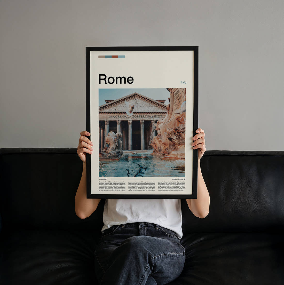 Rome Pantheon Travel Print held up by hand to show the size of the print